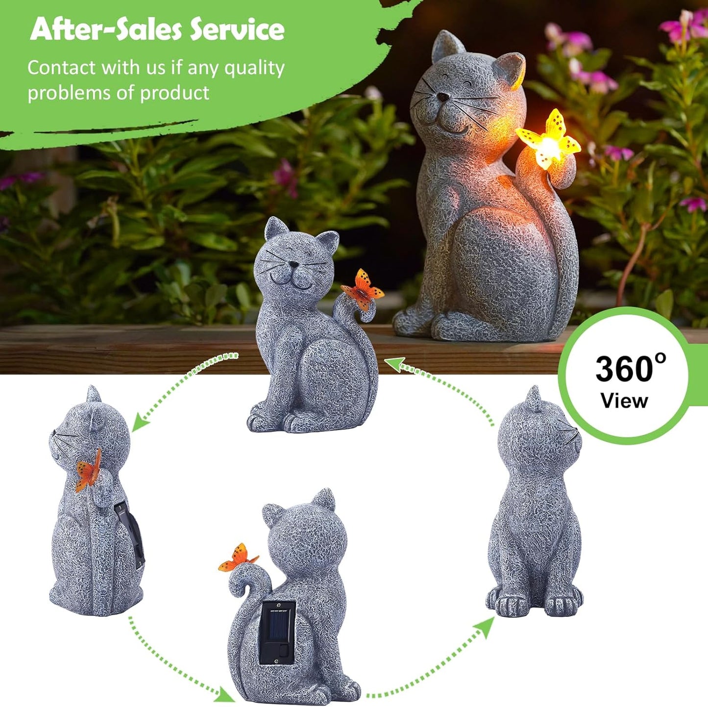 Solar Cat Garden Statue, Outdoor Decor for Yard