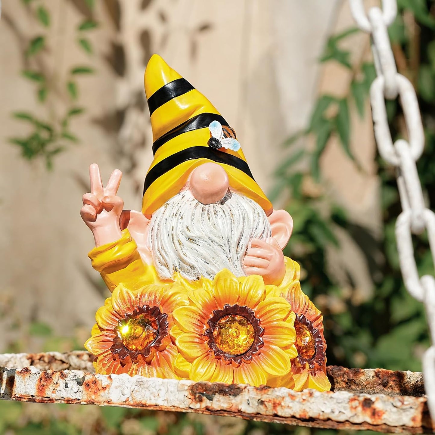 Garden Gnome Sculptures & Statues Resin Summer Bee Gnome with Sunflower