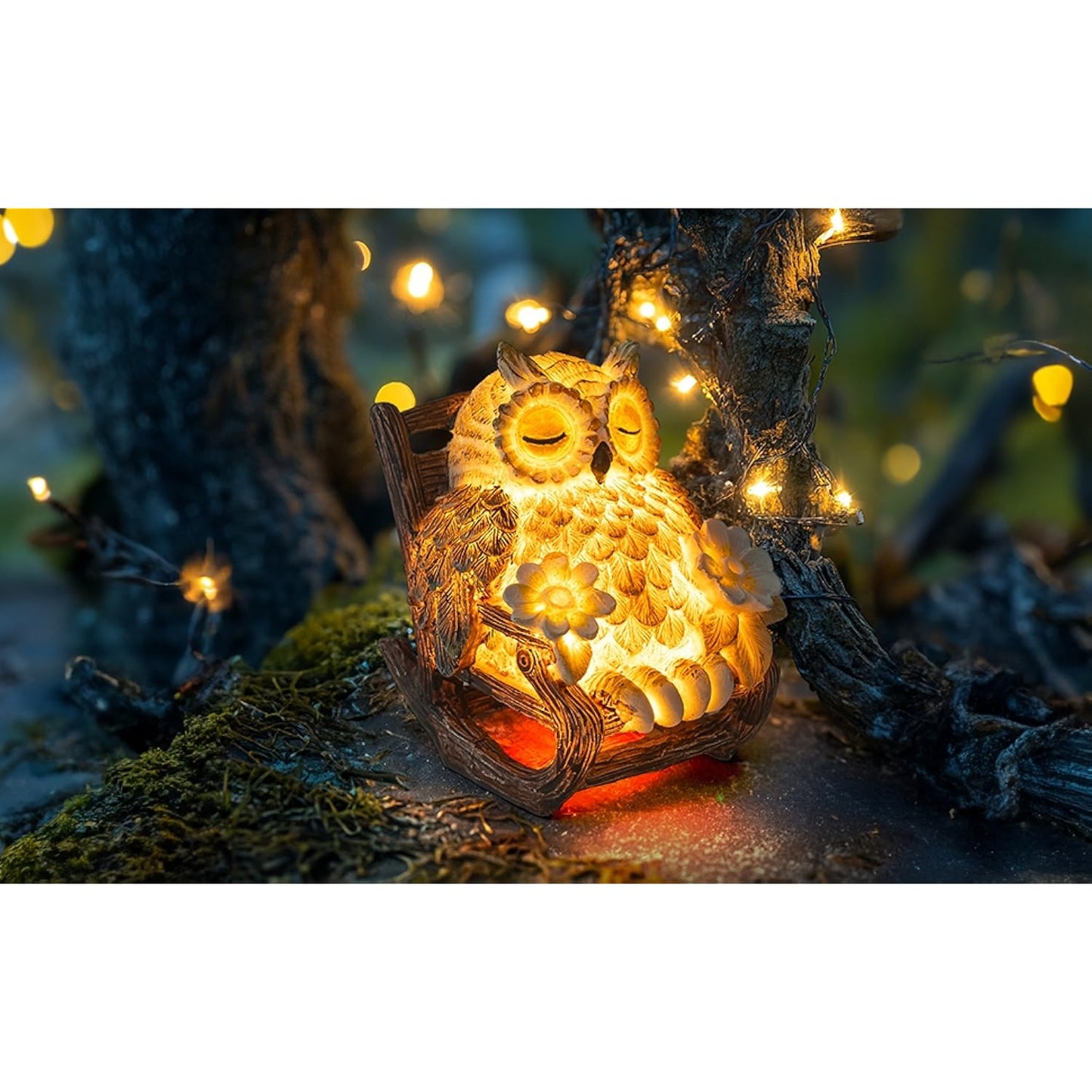 Light Up Owl on Chair Garden Sculpture