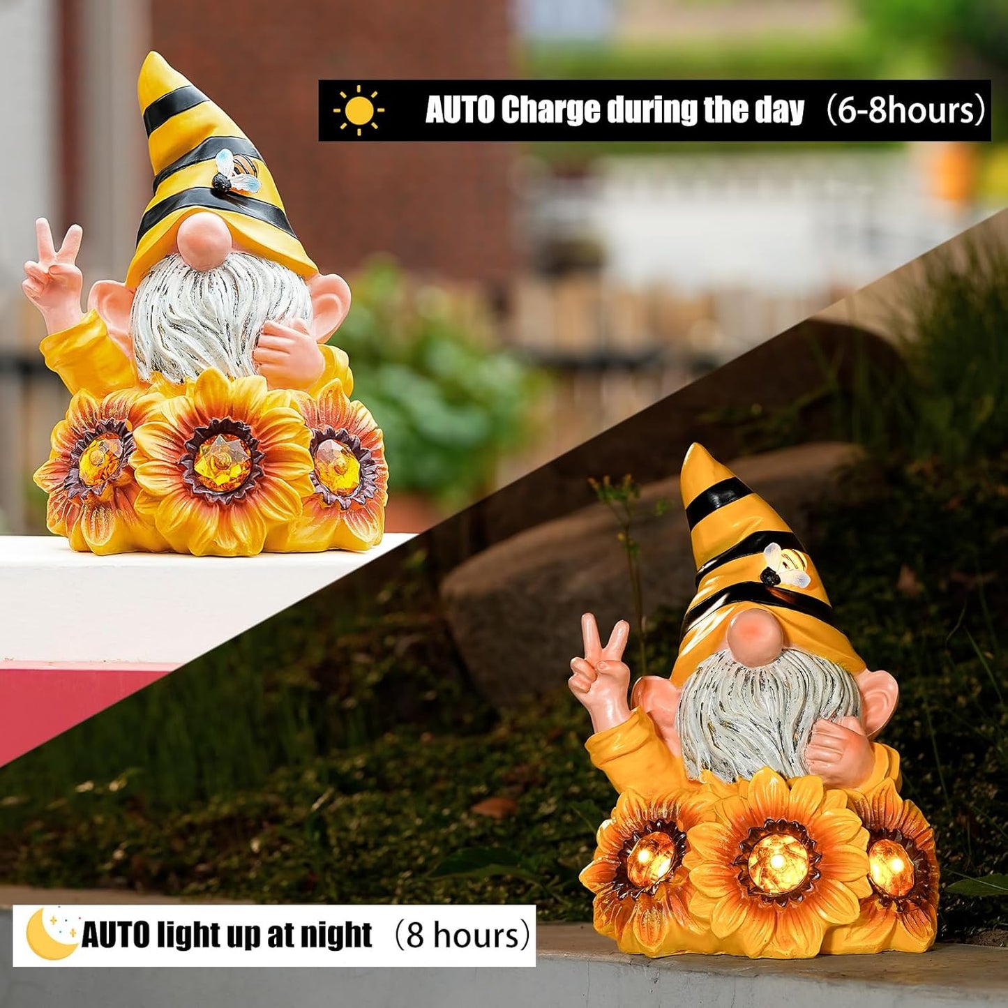 Garden Gnome Sculptures & Statues Resin Summer Bee Gnome with Sunflower