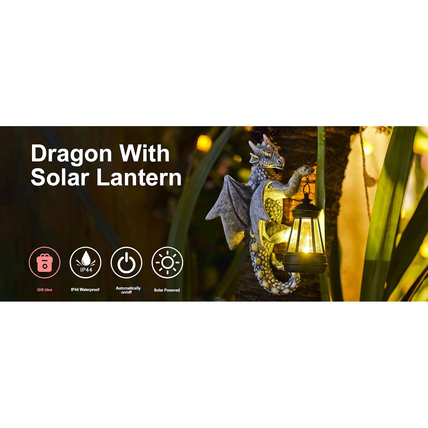 Goodeco Dragon Tree Hugger Garden Statue with Solar Lantern