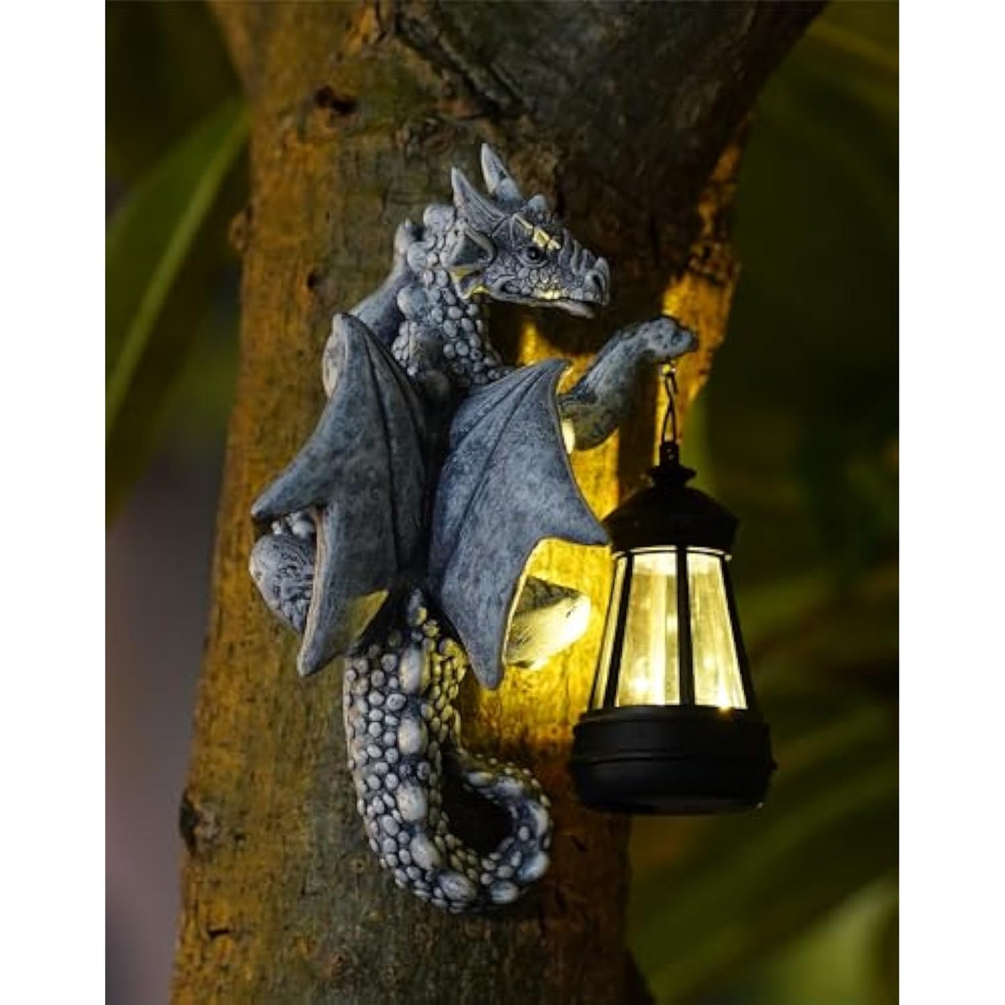 Goodeco Dragon Tree Hugger Garden Statue with Solar Lantern