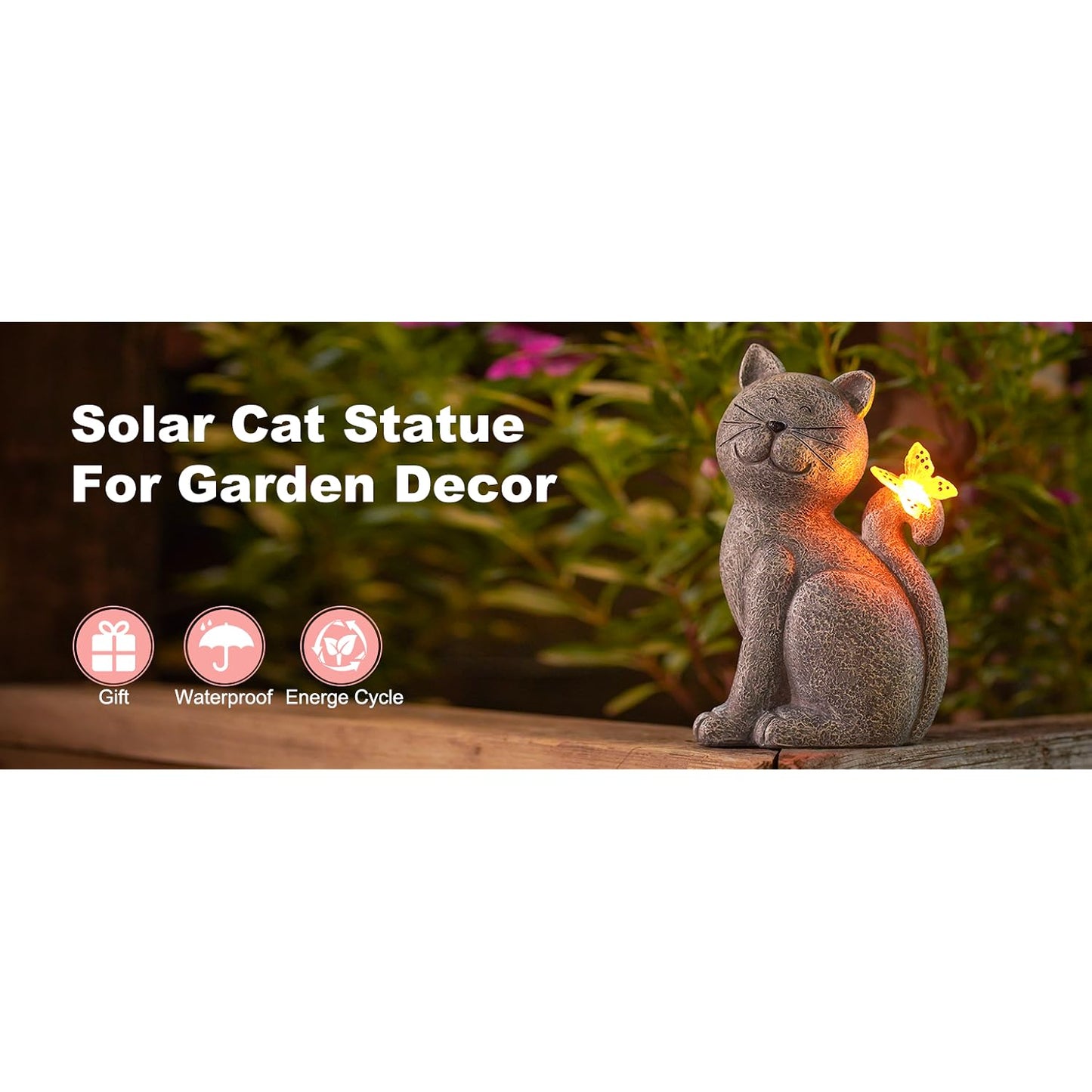 Solar Cat Garden Statue, Outdoor Decor for Yard