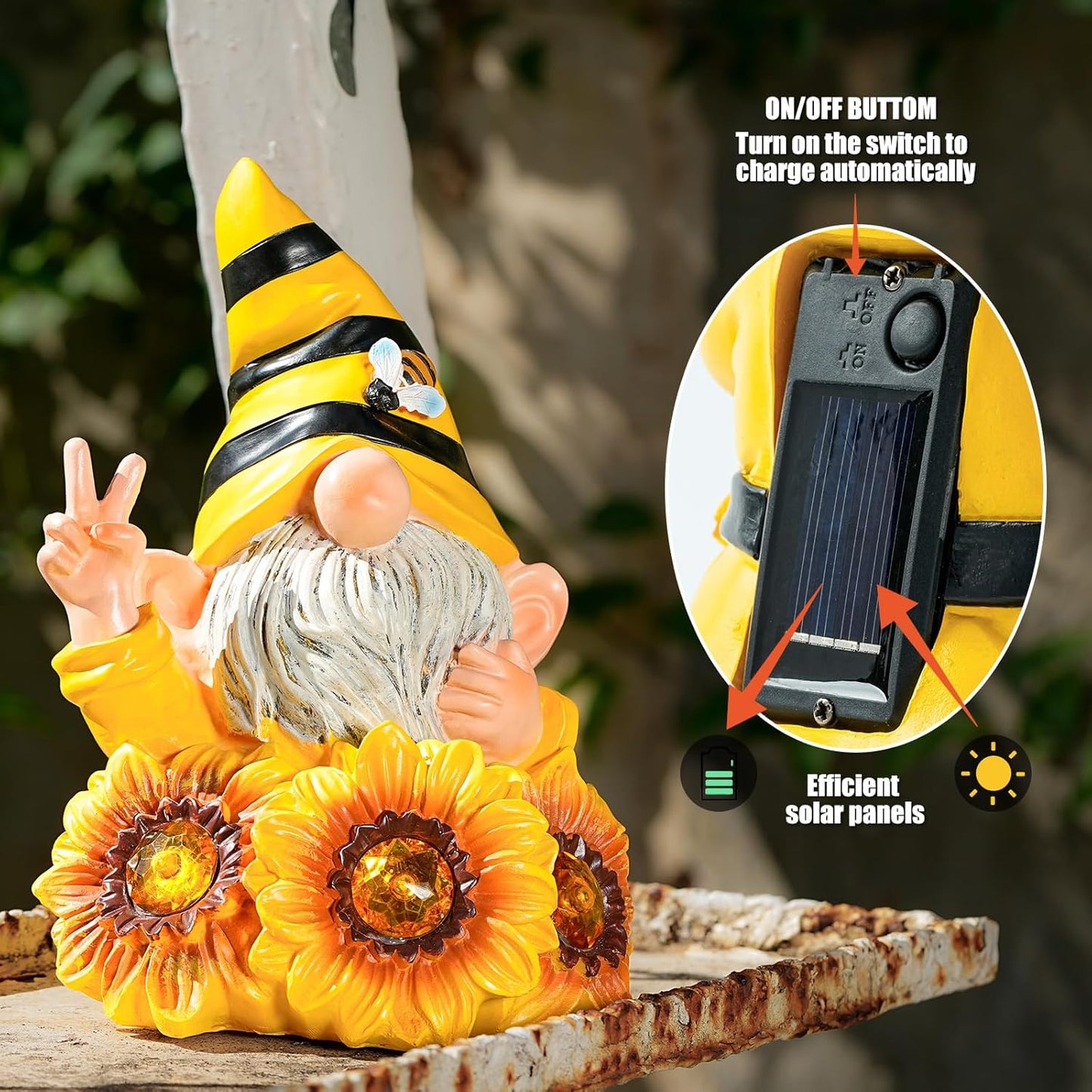 Garden Gnome Sculptures & Statues Resin Summer Bee Gnome with Sunflower