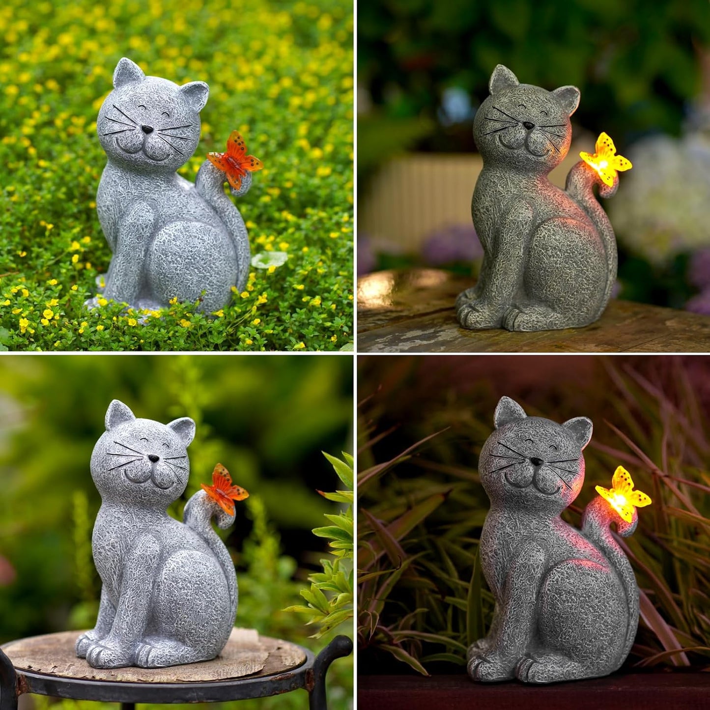 Solar Cat Garden Statue, Outdoor Decor for Yard