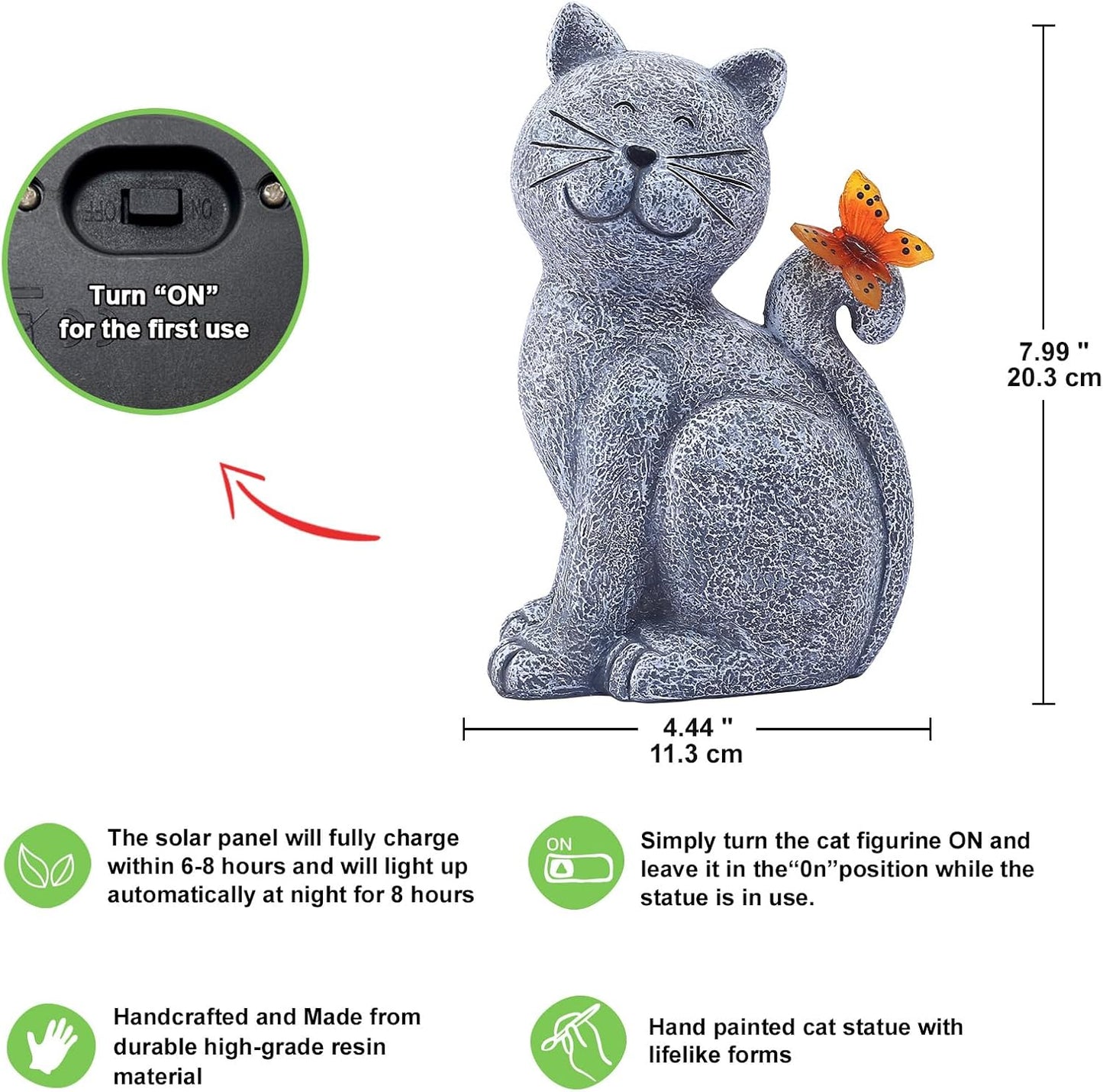 Solar Cat Garden Statue, Outdoor Decor for Yard