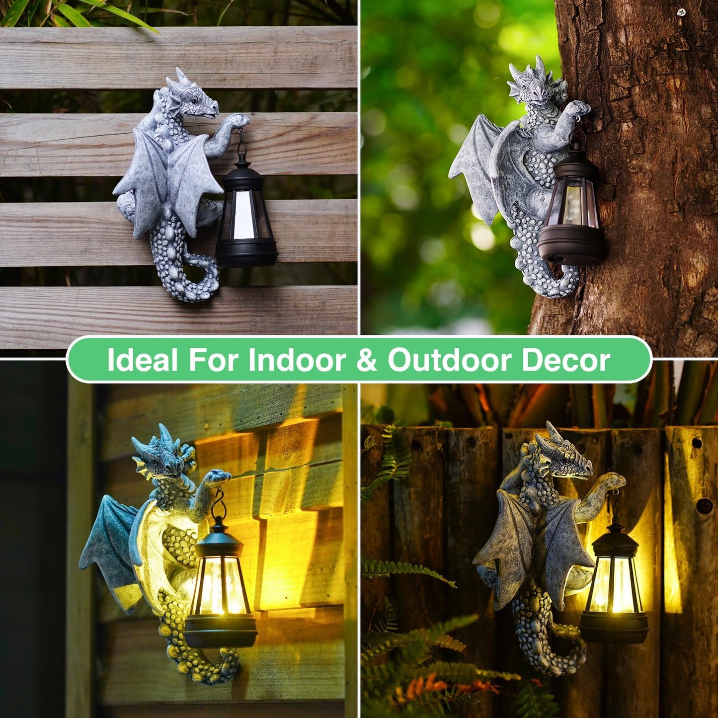 Goodeco Dragon Tree Hugger Garden Statue with Solar Lantern