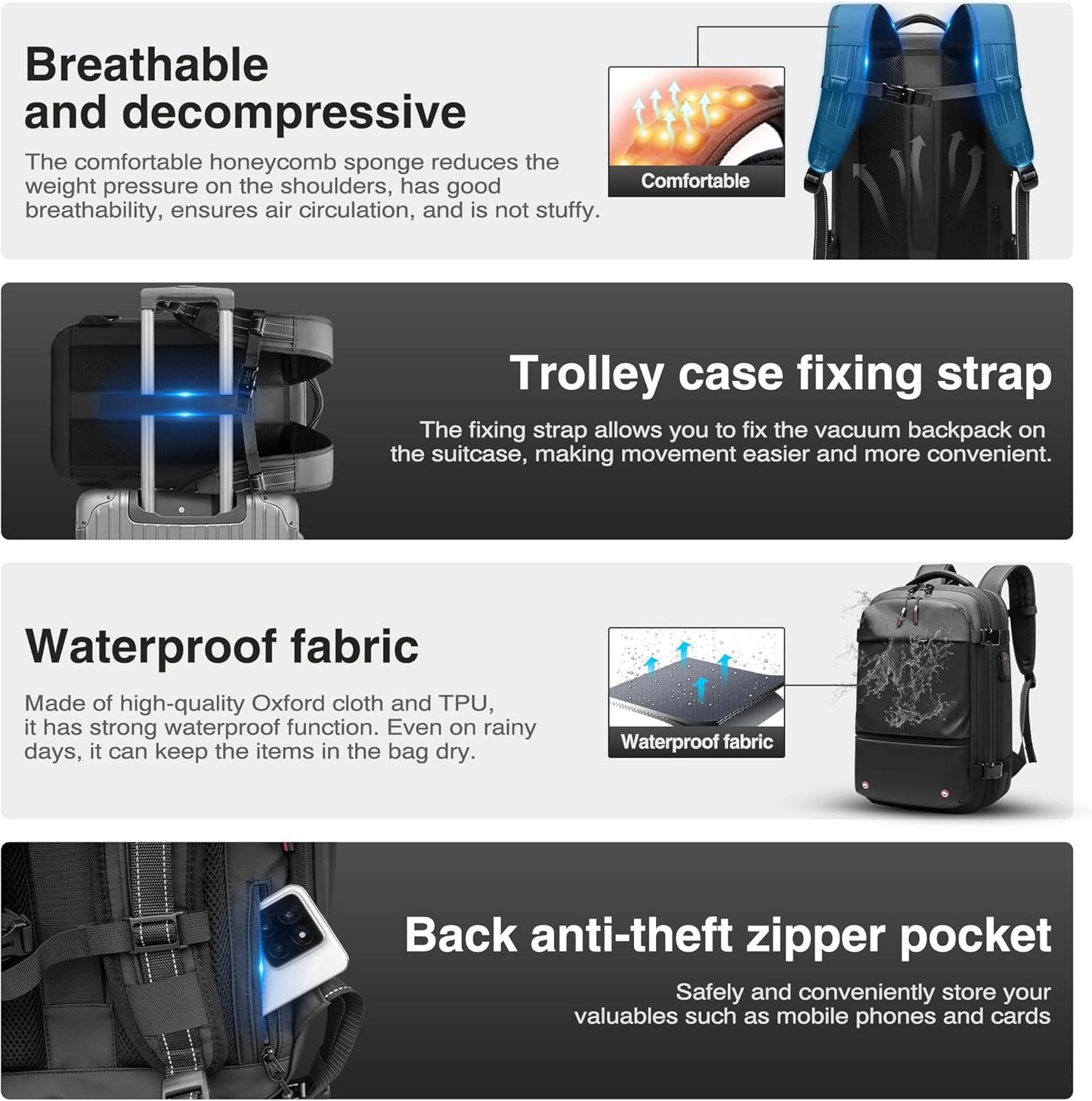 Anti-theft checked vacuum travel backpack