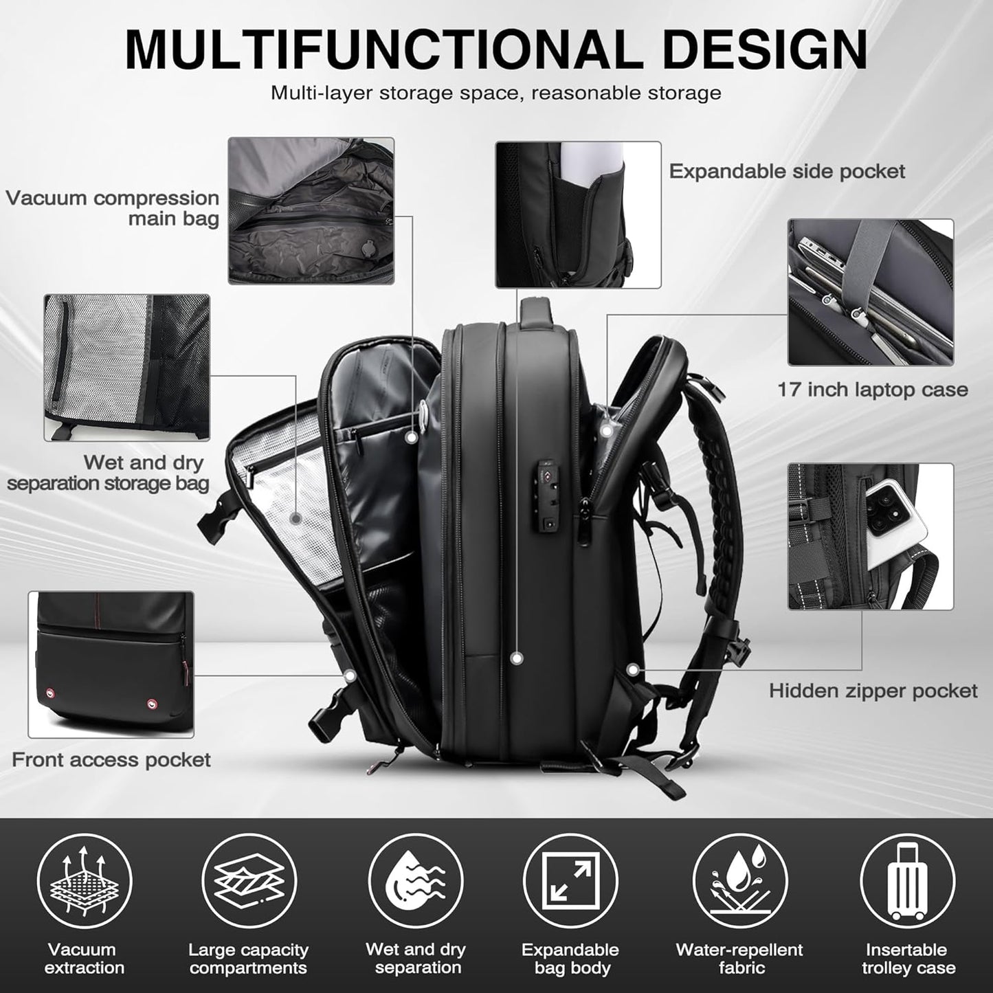 Anti-theft checked vacuum travel backpack