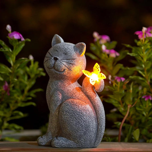 Solar Cat Garden Statue, Outdoor Decor for Yard