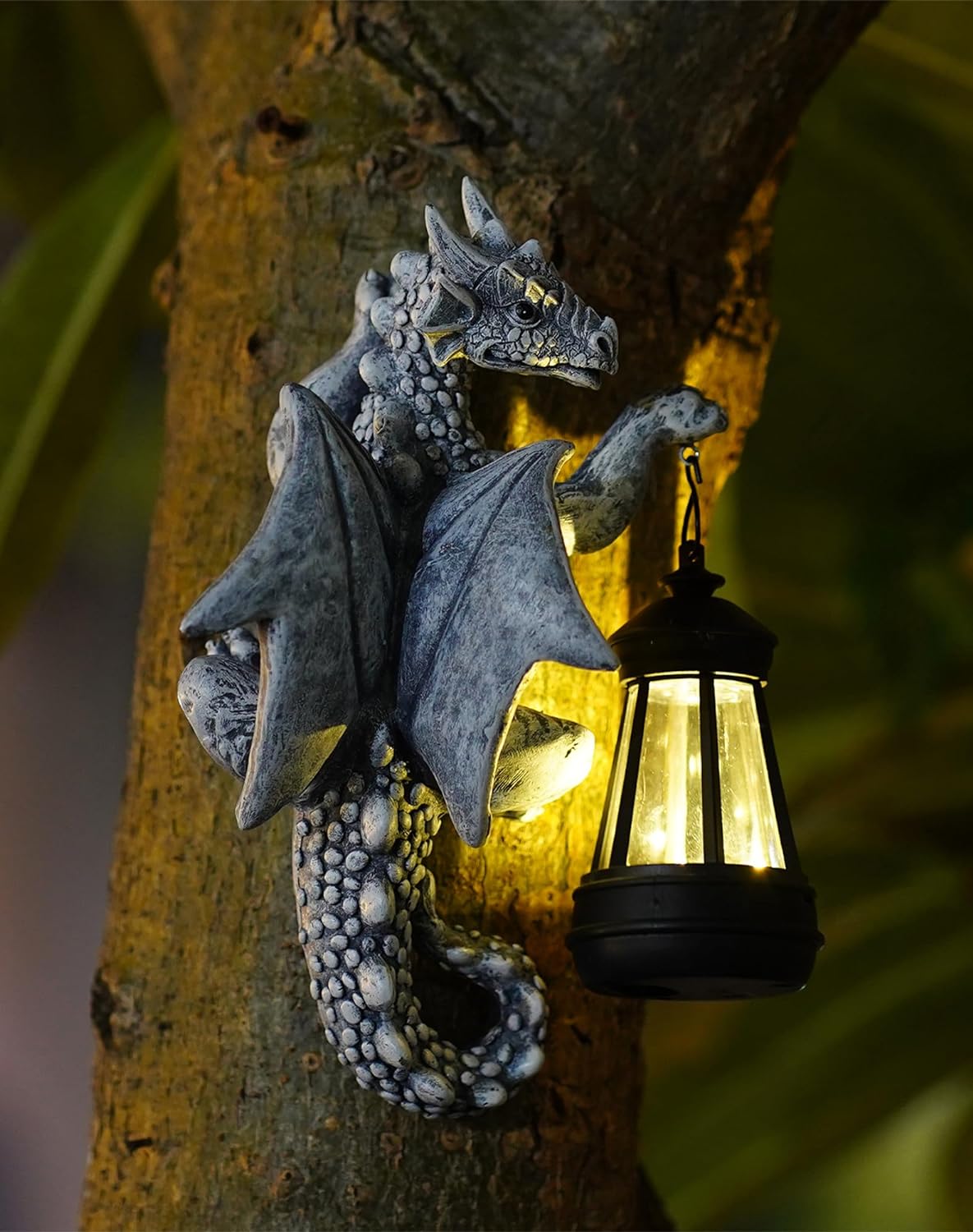 Goodeco Dragon Tree Hugger Garden Statue with Solar Lantern