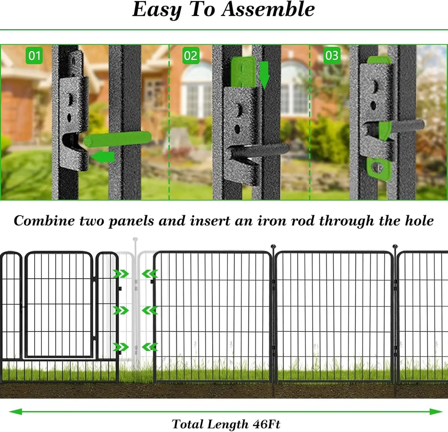 Garden Metal Fence 46ft (L)×32in(H) 20 Panels Heavy