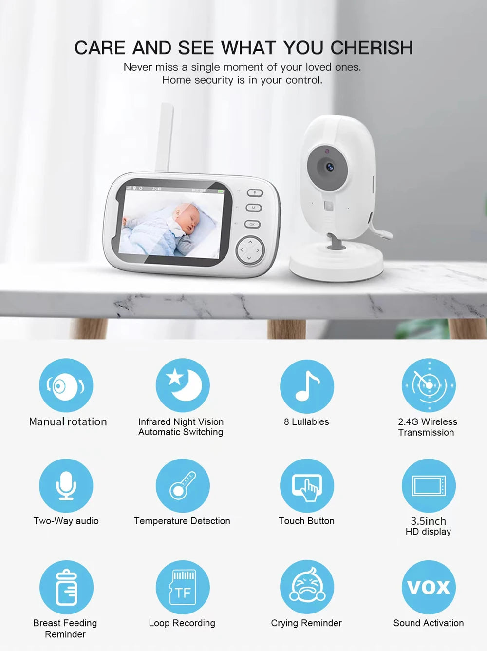 New 3.5 inch Wireless Video Baby Monitor Night