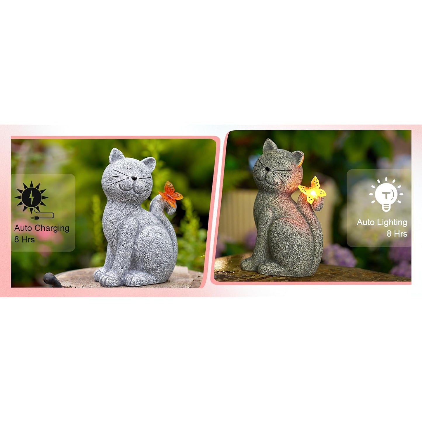 Solar Cat Garden Statue, Outdoor Decor for Yard