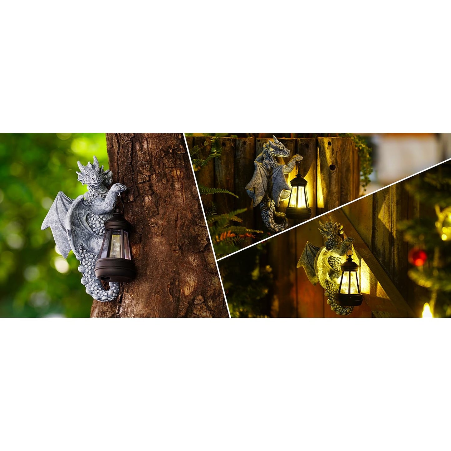 Goodeco Dragon Tree Hugger Garden Statue with Solar Lantern