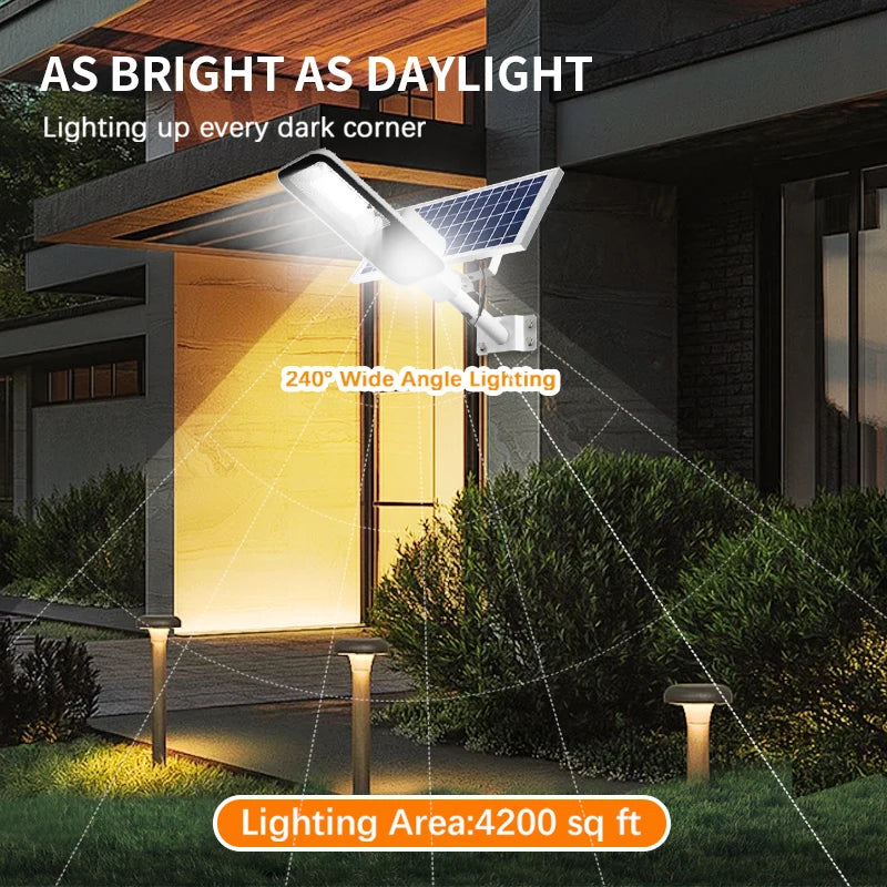 200W Powerful Solar Light Outdoor Solar Street Light 6000mah Waterproof Automatic Dusk to Dawn Street Light For Garage Garden